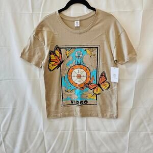 La Luna Virgo Butterfly Short Sleeve Crop Cream Tee Size XS